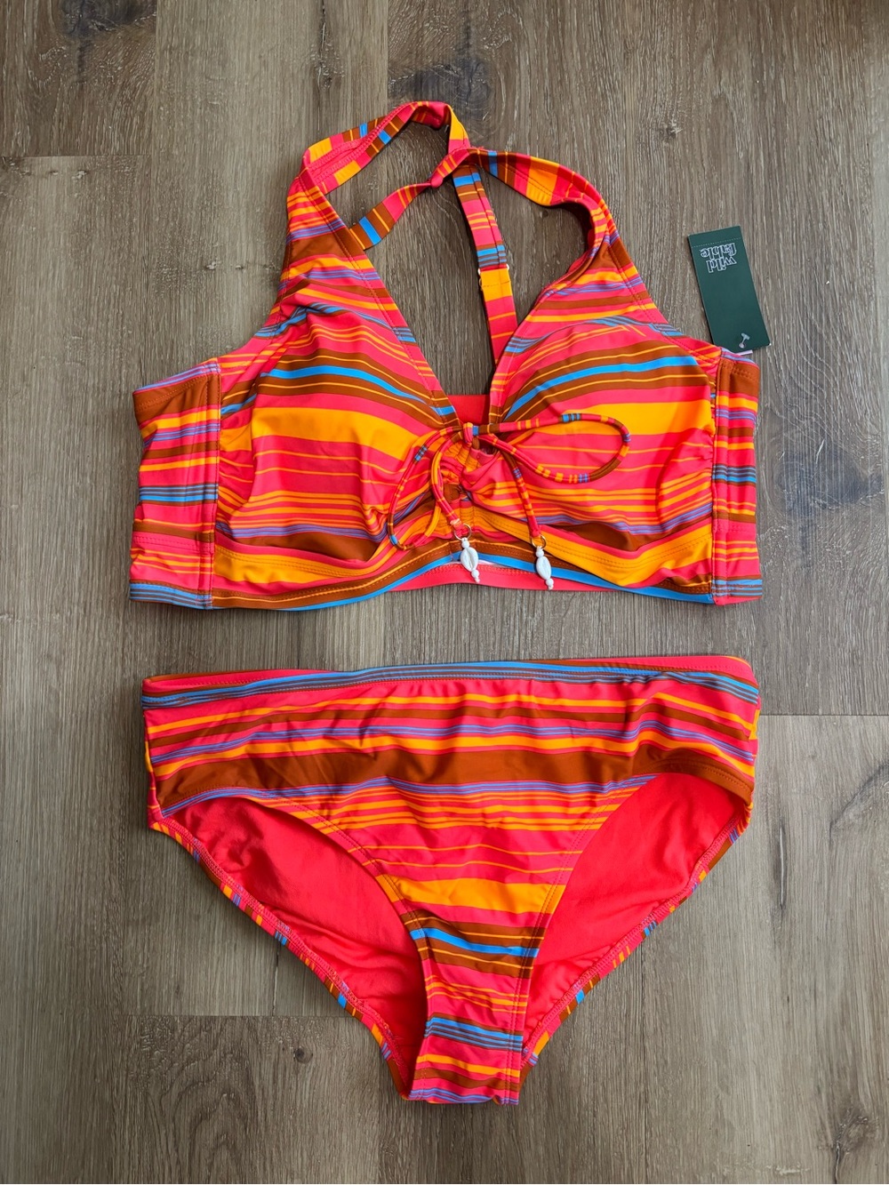 wild fable Orange Multi Striped Bikini New Plus Size